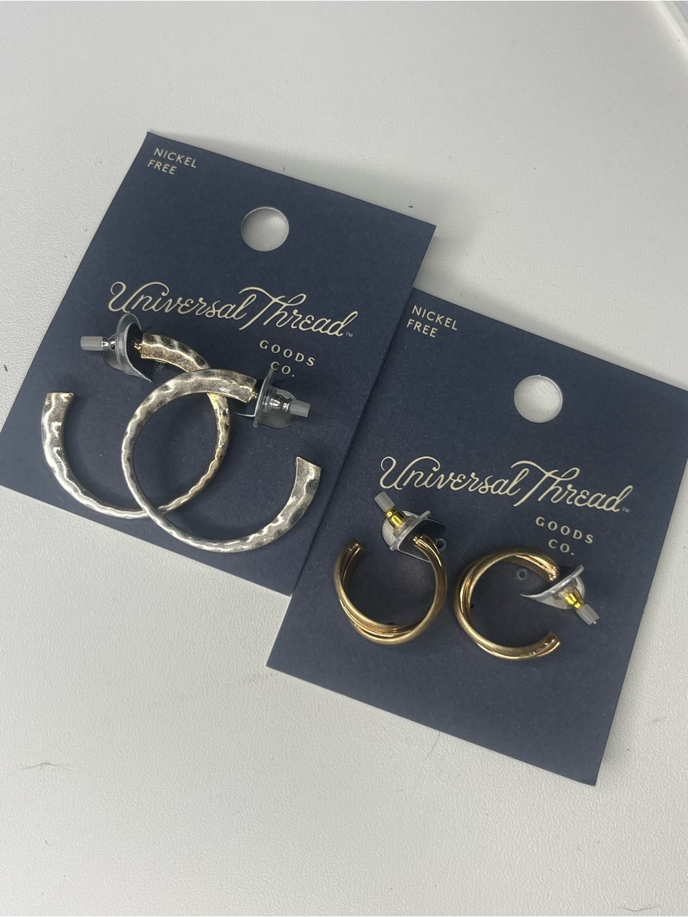 Universal Thread Gold and Silver Hammered and Smooth Hoop Earring Duo